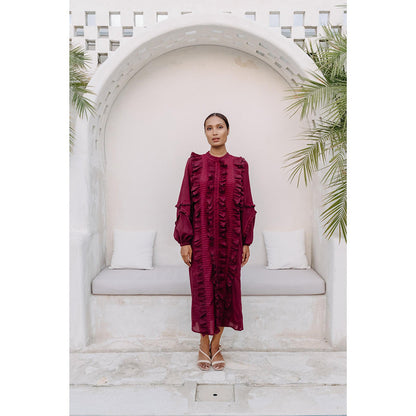 Auruhfy Wine Solid/Plain Whimsy Dress