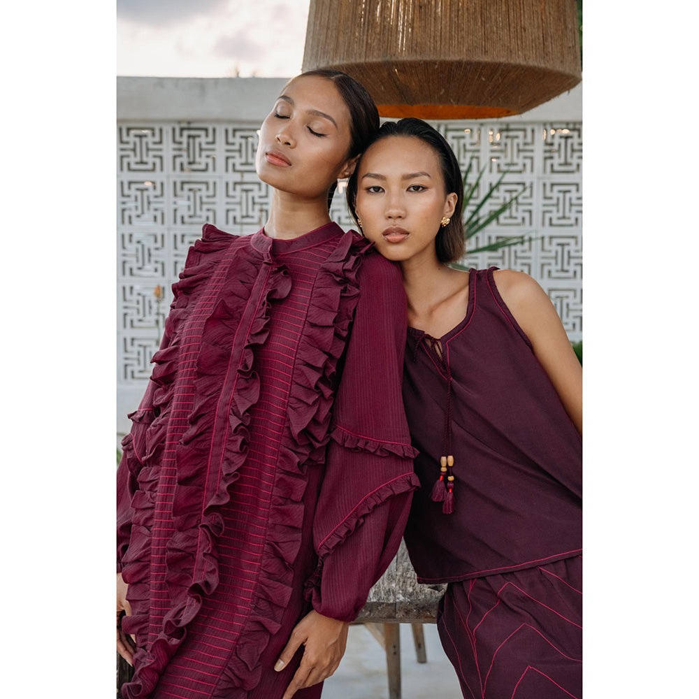 Auruhfy Wine Solid/Plain Whimsy Dress
