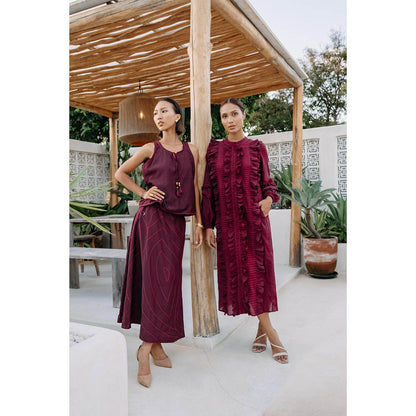 Auruhfy Wine Solid/Plain Whimsy Dress