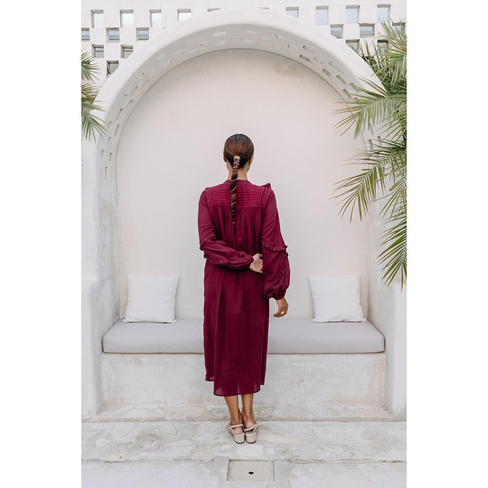 Auruhfy Wine Solid/Plain Whimsy Dress