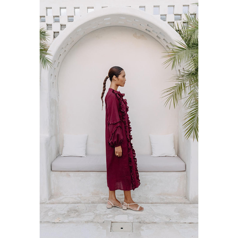 Auruhfy Wine Solid/Plain Whimsy Dress
