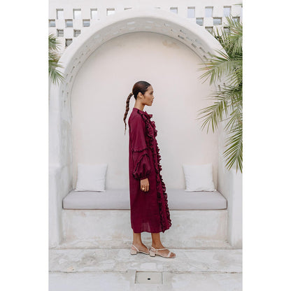 Auruhfy Wine Solid/Plain Whimsy Dress