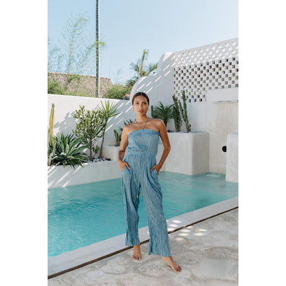 Auruhfy Blue Solid/Plain Sea Breeze Jumpsuit