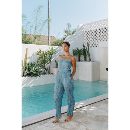 Auruhfy Blue Solid/Plain Sea Breeze Jumpsuit