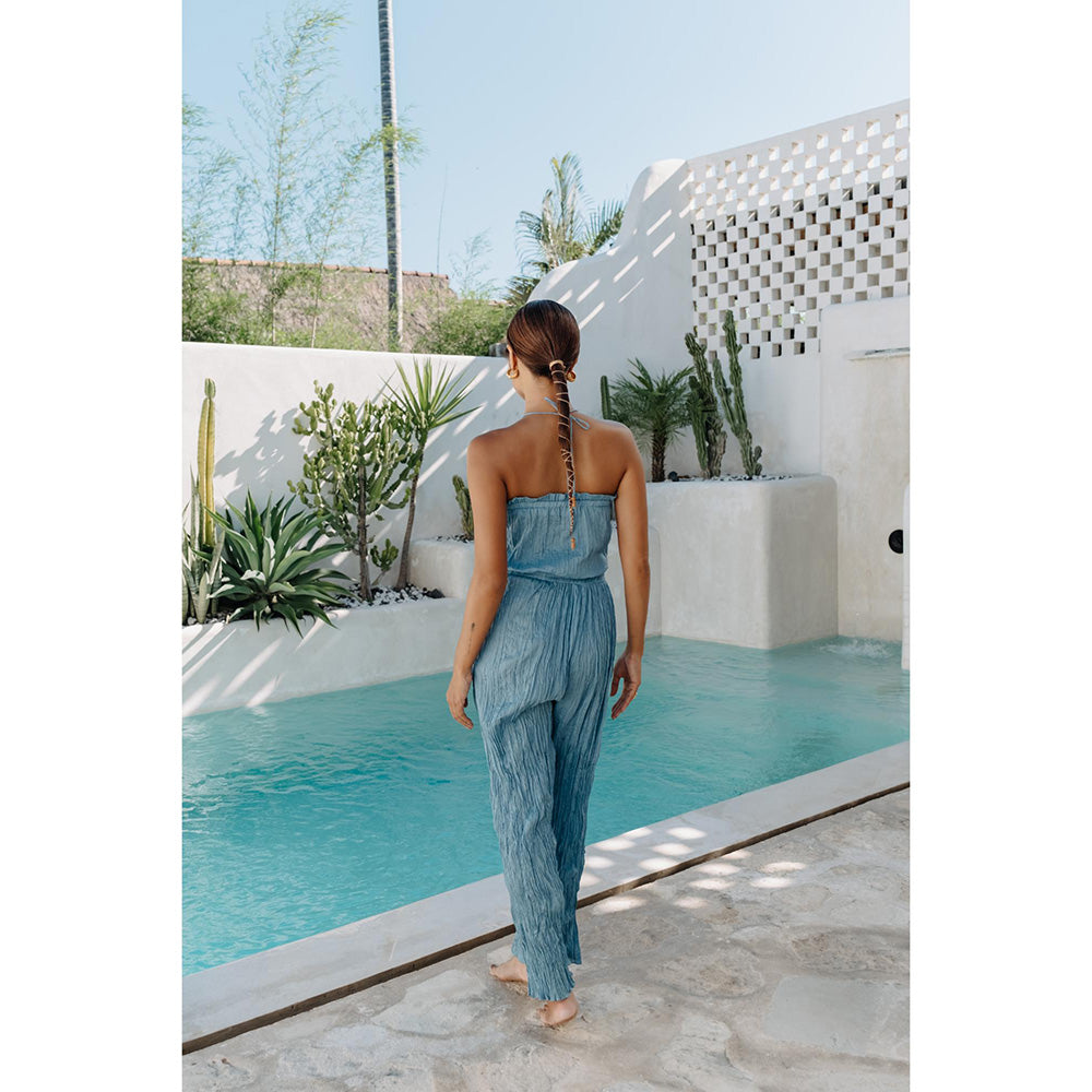 Auruhfy Blue Solid/Plain Sea Breeze Jumpsuit