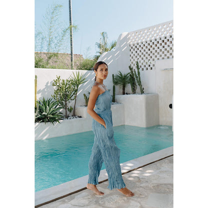 Auruhfy Blue Solid/Plain Sea Breeze Jumpsuit