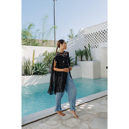 Auruhfy Black Embroidered Ash Cape