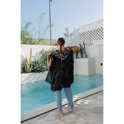 Auruhfy Black Embroidered Ash Cape