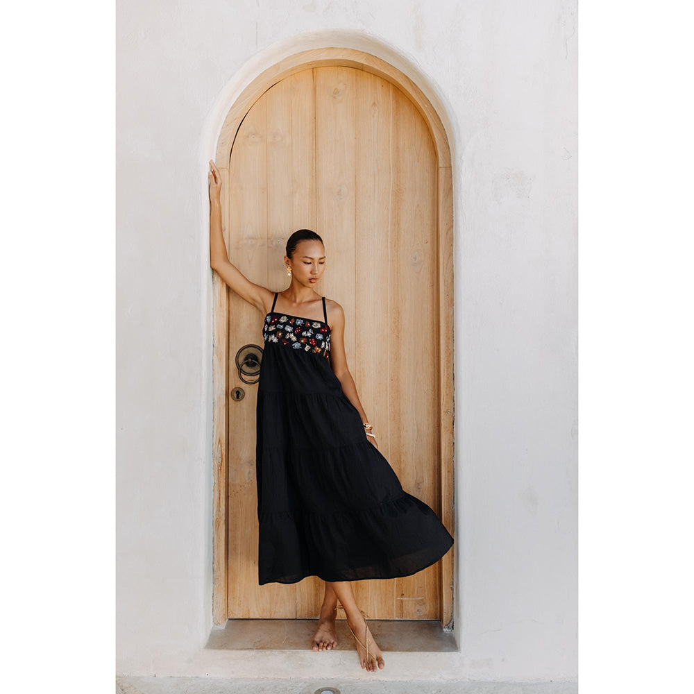 Auruhfy Black Embroidered Night Blooms Dress
