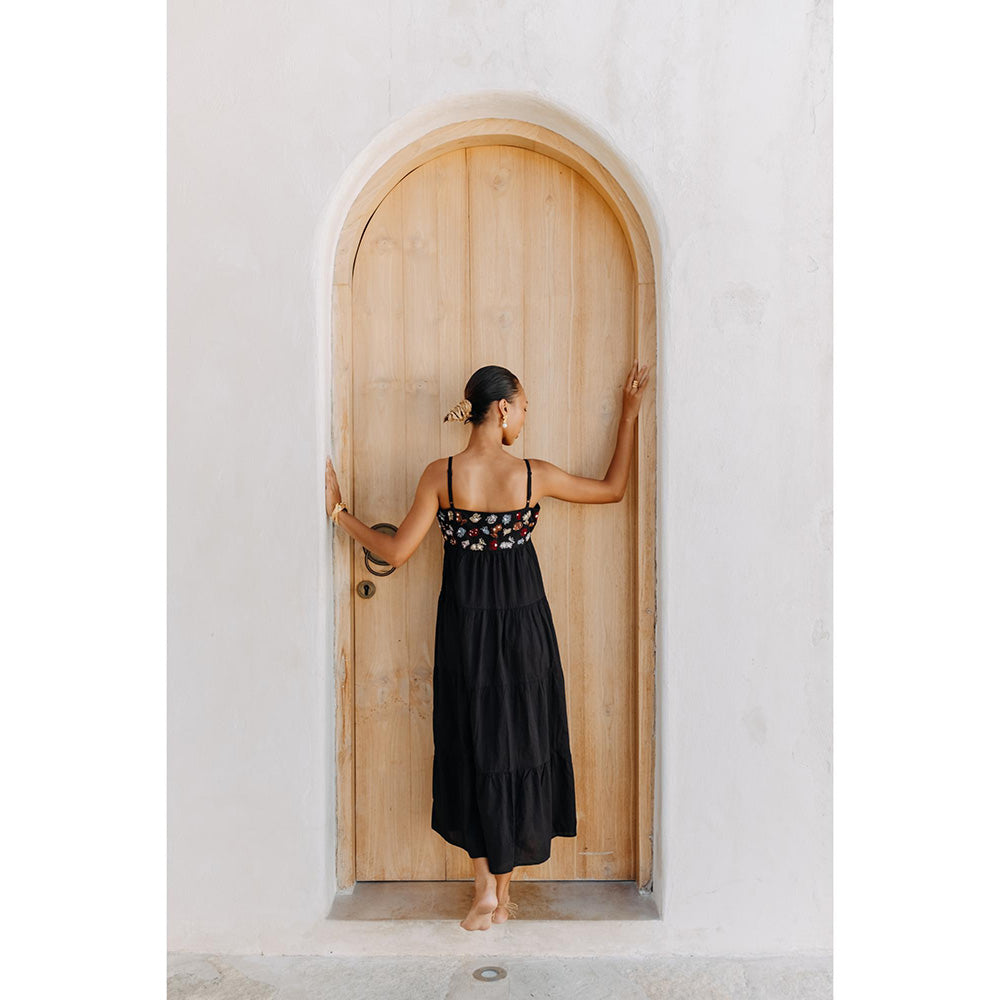 Auruhfy Black Embroidered Night Blooms Dress