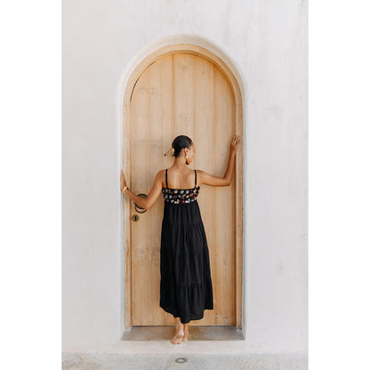 Auruhfy Black Embroidered Night Blooms Dress