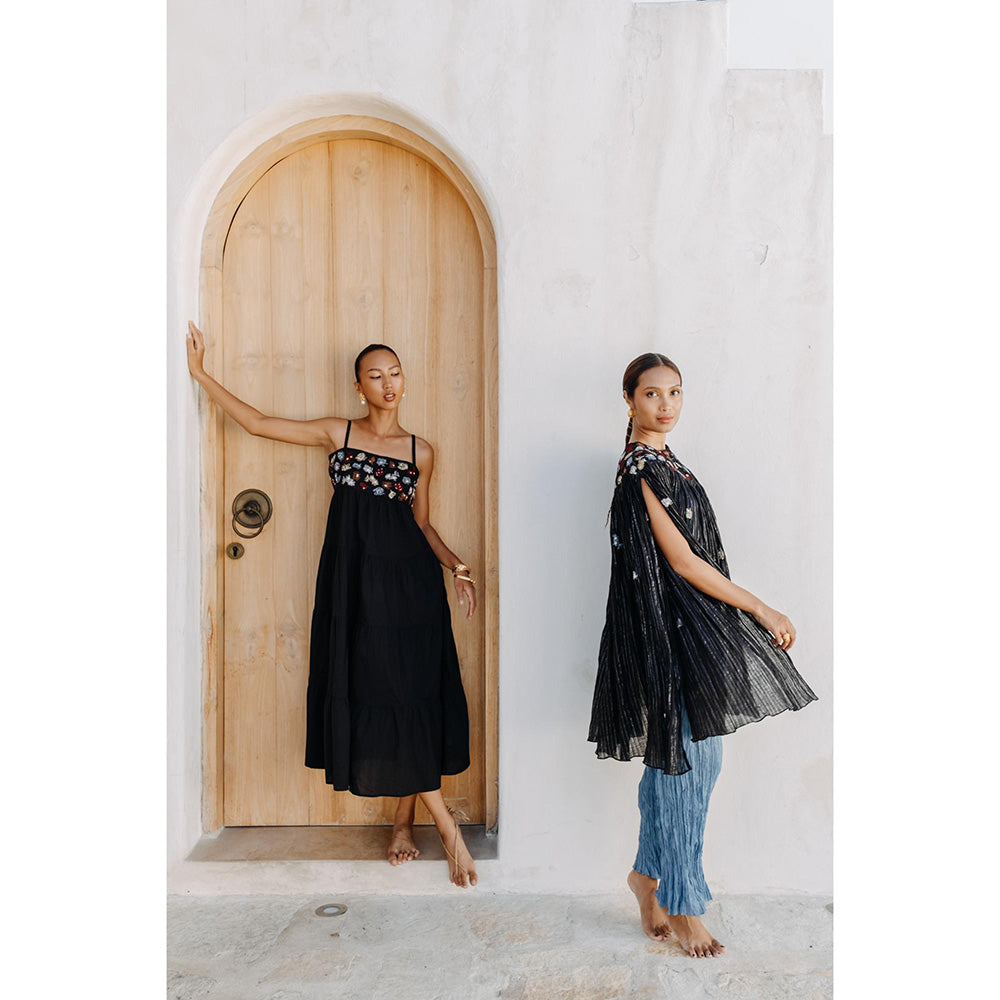 Auruhfy Black Embroidered Night Blooms Dress