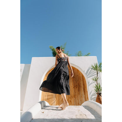 Auruhfy Black Embroidered Night Blooms Dress