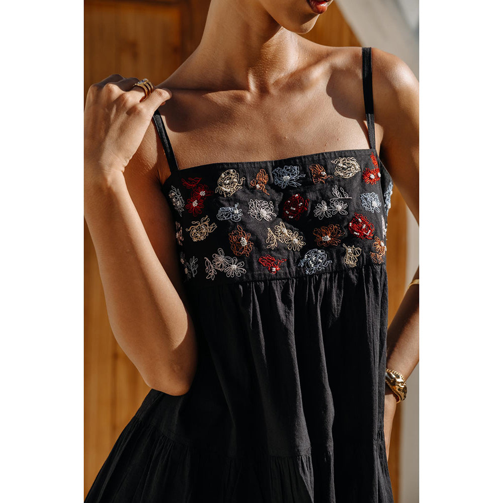 Auruhfy Black Embroidered Night Blooms Dress