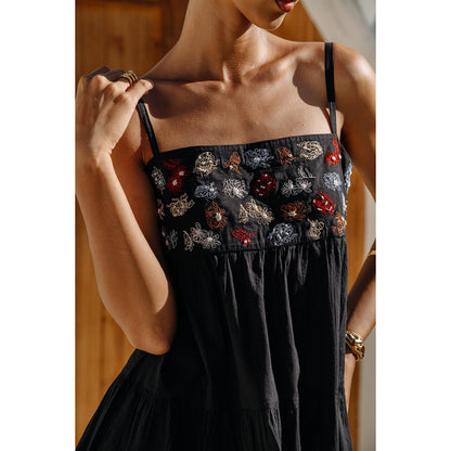 Auruhfy Black Embroidered Night Blooms Dress