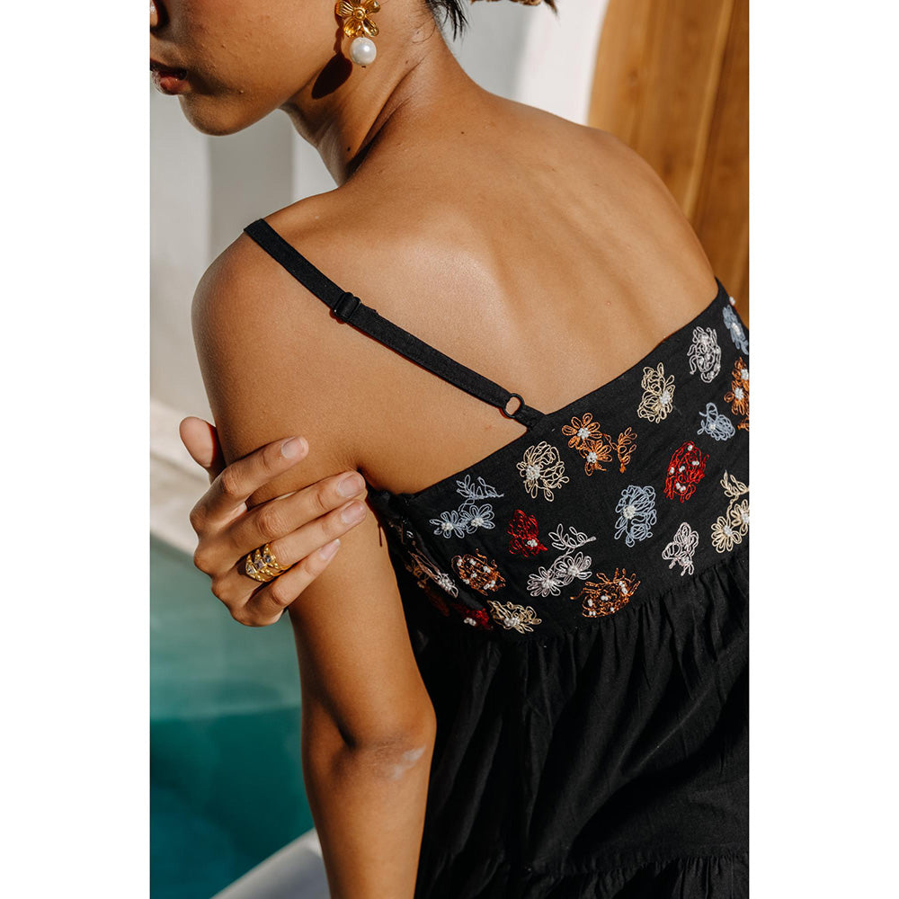 Auruhfy Black Embroidered Night Blooms Dress