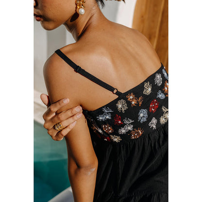 Auruhfy Black Embroidered Night Blooms Dress