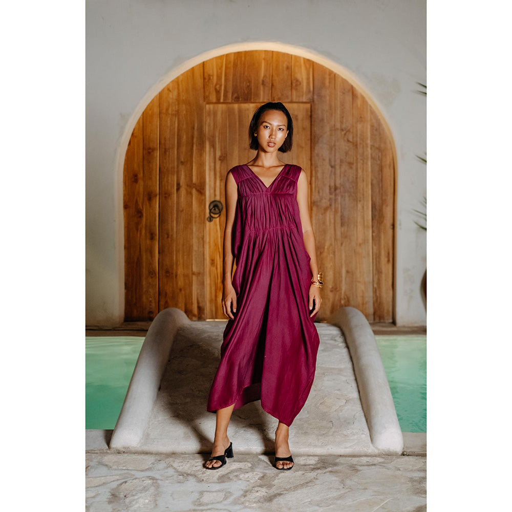Auruhfy Wine Solid/Plain Heather Jumpsuit