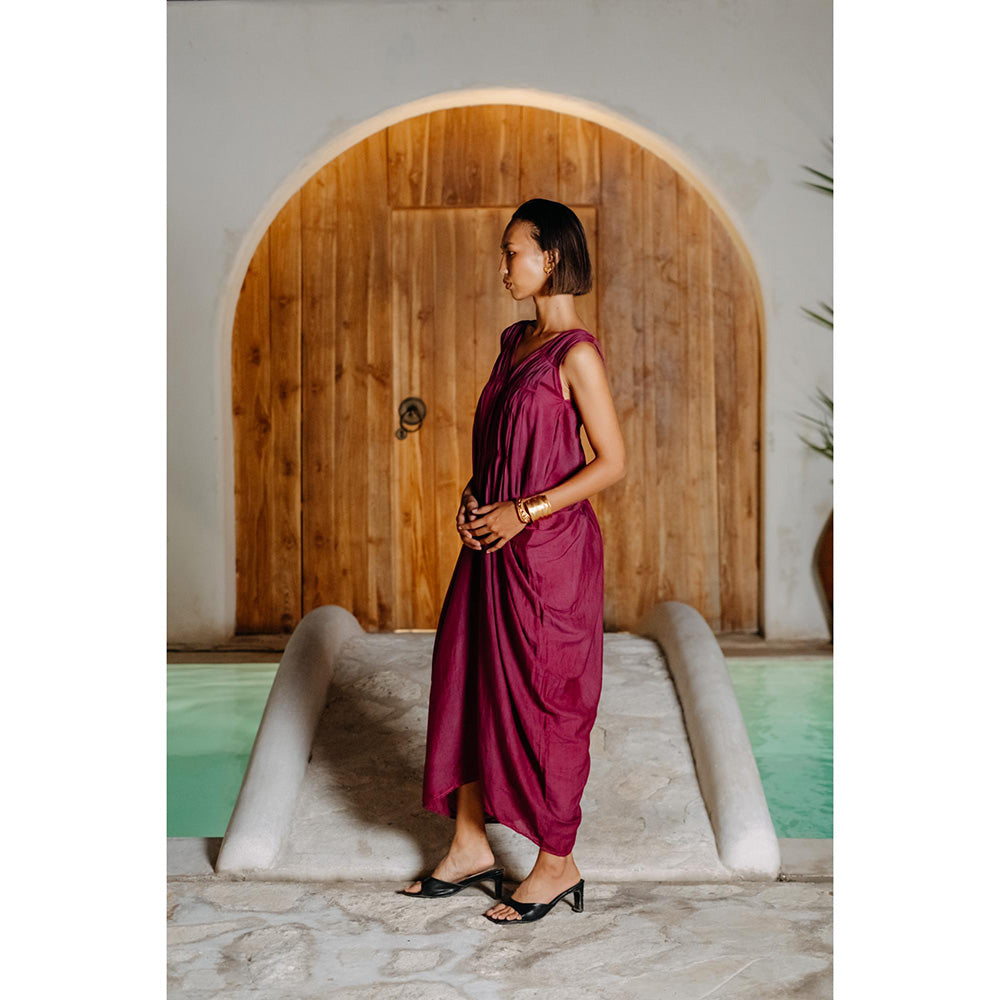 Auruhfy Wine Solid/Plain Heather Jumpsuit
