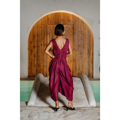 Auruhfy Wine Solid/Plain Heather Jumpsuit