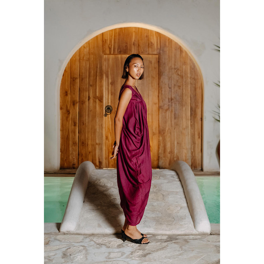 Auruhfy Wine Solid/Plain Heather Jumpsuit