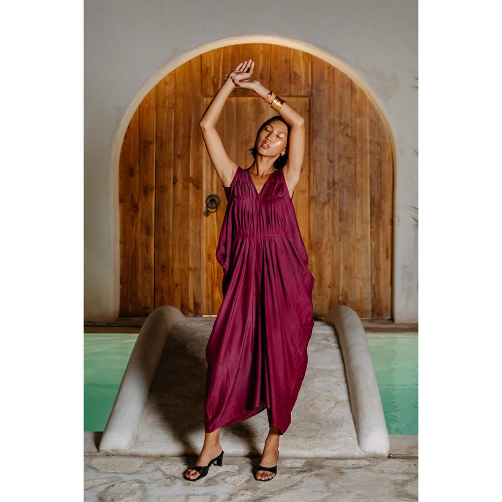 Auruhfy Wine Solid/Plain Heather Jumpsuit