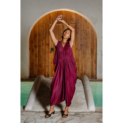 Auruhfy Wine Solid/Plain Heather Jumpsuit