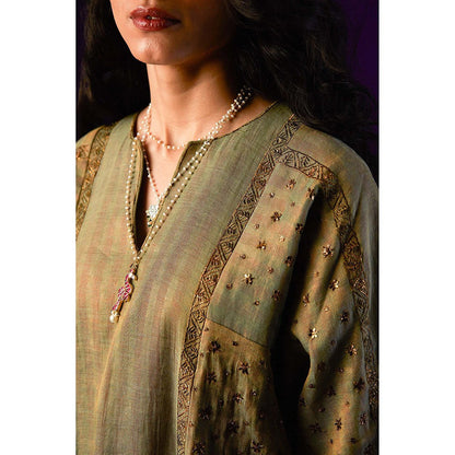 AURUL Light Green Cotton Silk Kurta with Palazzo (Set of 2)