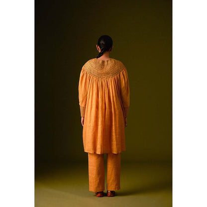 AURUL Mustard Yoke Embroidery Kurta with Pant (Set of 2)