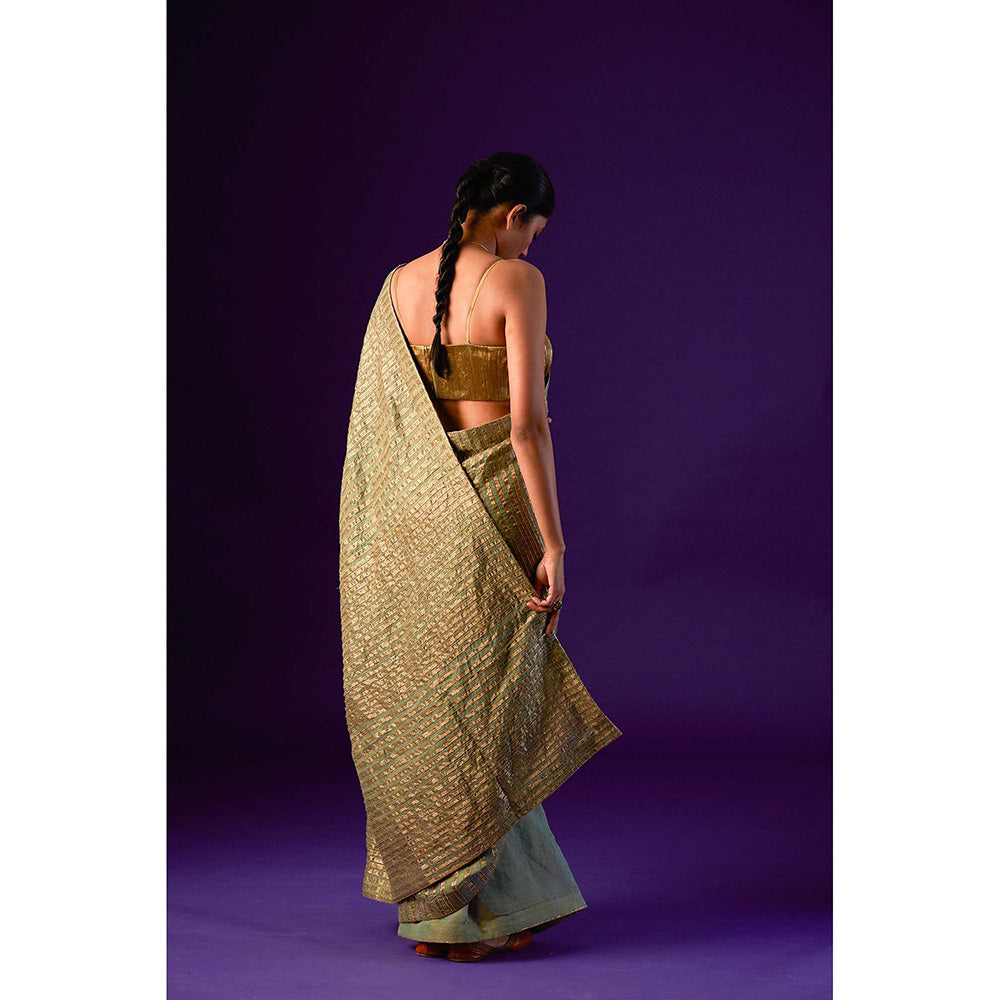 AURUL Light Green Zari Lines Saree with Stitched Blouse