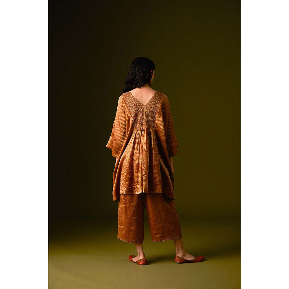 AURUL Light Brown Thin Zari Stripe Kurta with Palazzo (Set of 2)