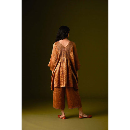 AURUL Light Brown Thin Zari Stripe Kurta with Palazzo (Set of 2)