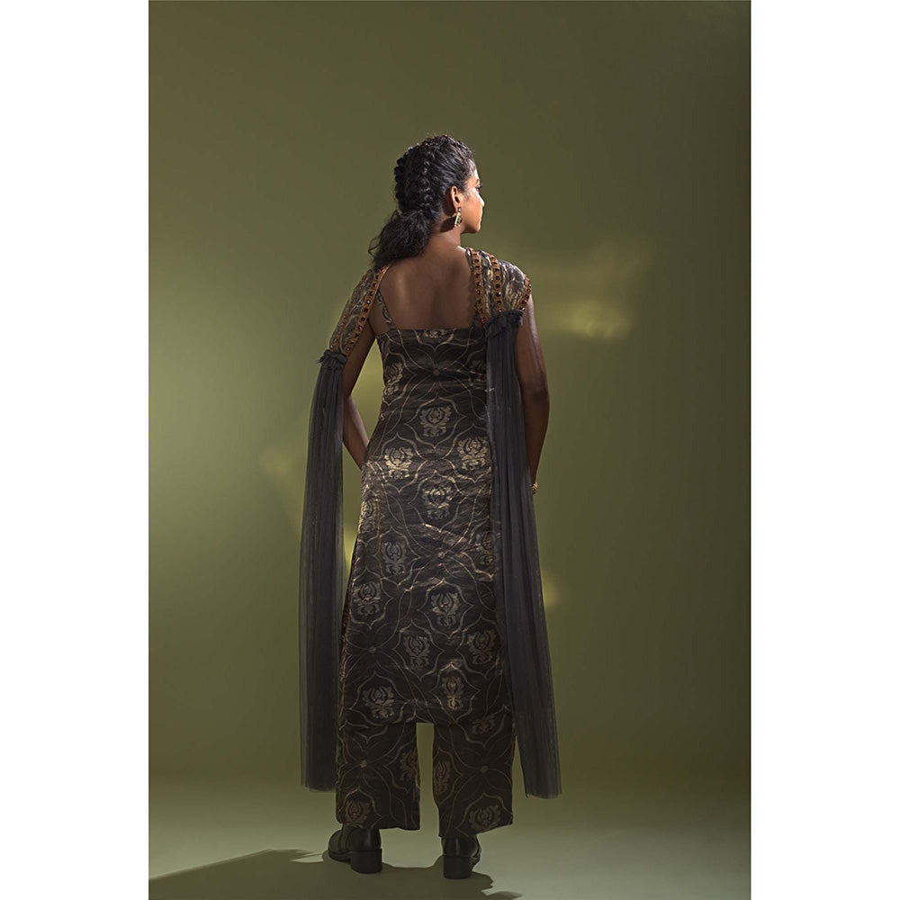 AURUL Deep Blue Banaras Silk Kurta with Pant and Dupatta (Set of 3)