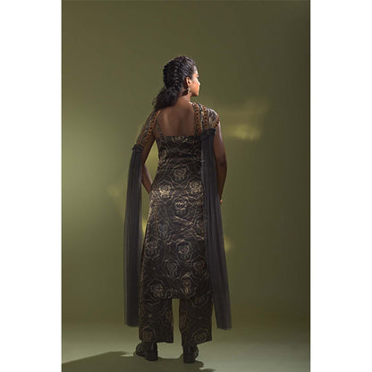 AURUL Deep Blue Banaras Silk Kurta with Pant and Dupatta (Set of 3)