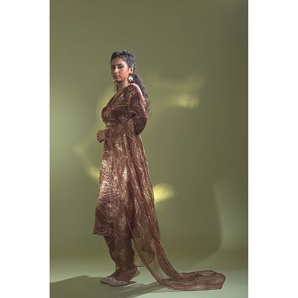 AURUL Rust Banaras Silk Kurta with Salwar and Dupatta (Set of 3)