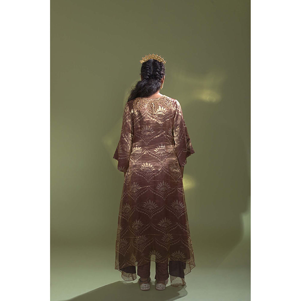 AURUL Rust Banaras Silk Kurta with Churidar (Set of 2)