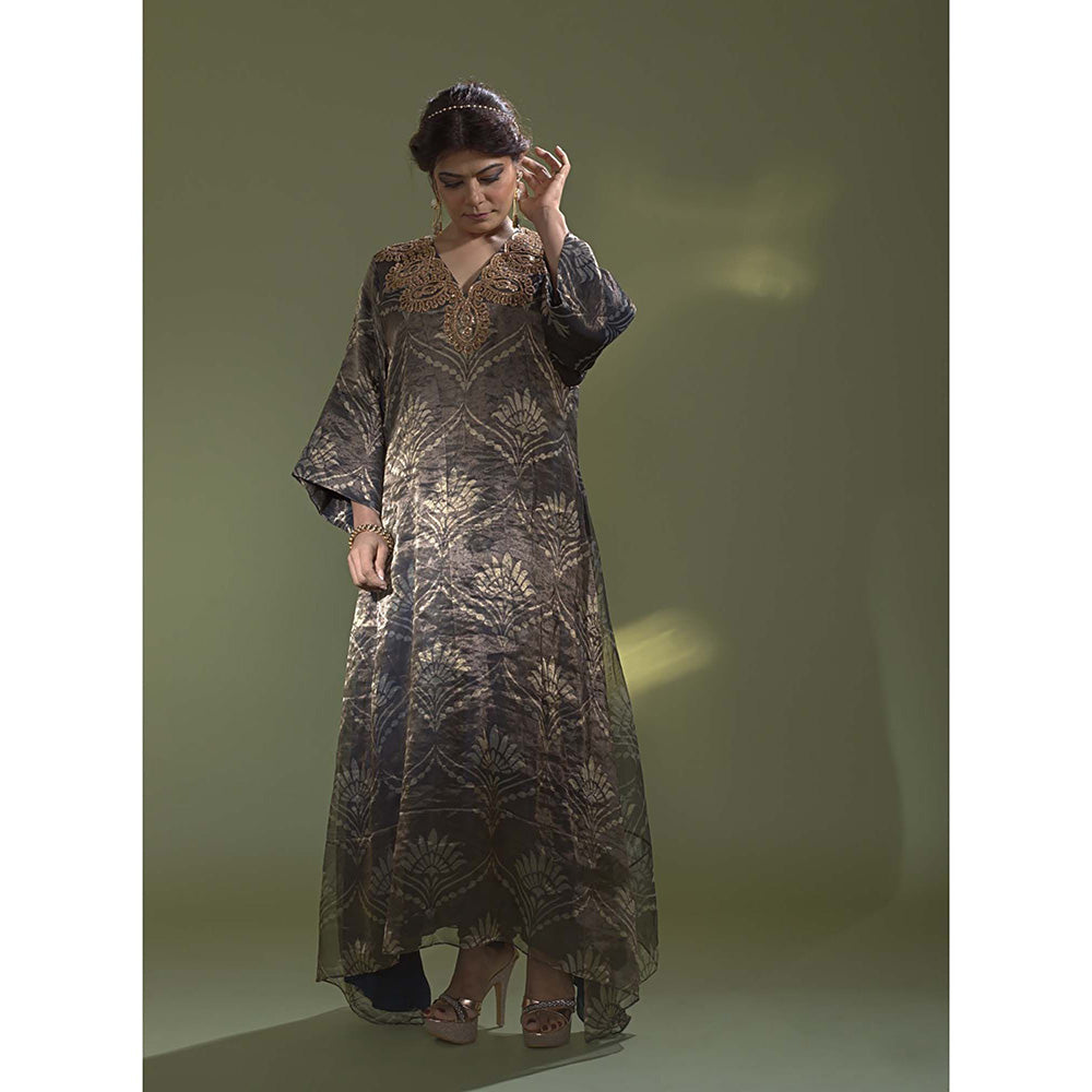 AURUL Deep Blue Banaras Silk Kurta with Churidar (Set of 2)