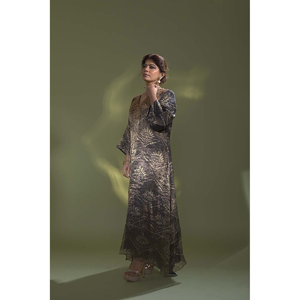 AURUL Deep Blue Banaras Silk Kurta with Churidar (Set of 2)