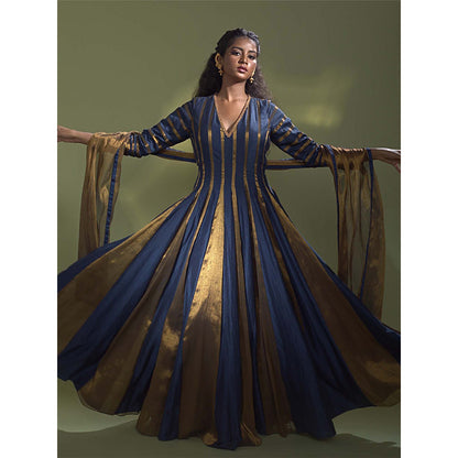 AURUL Regal Blue Anarkali with Dupatta (Set of 2)