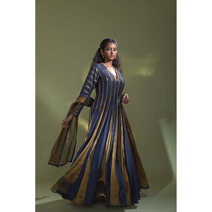 AURUL Regal Blue Anarkali with Dupatta (Set of 2)