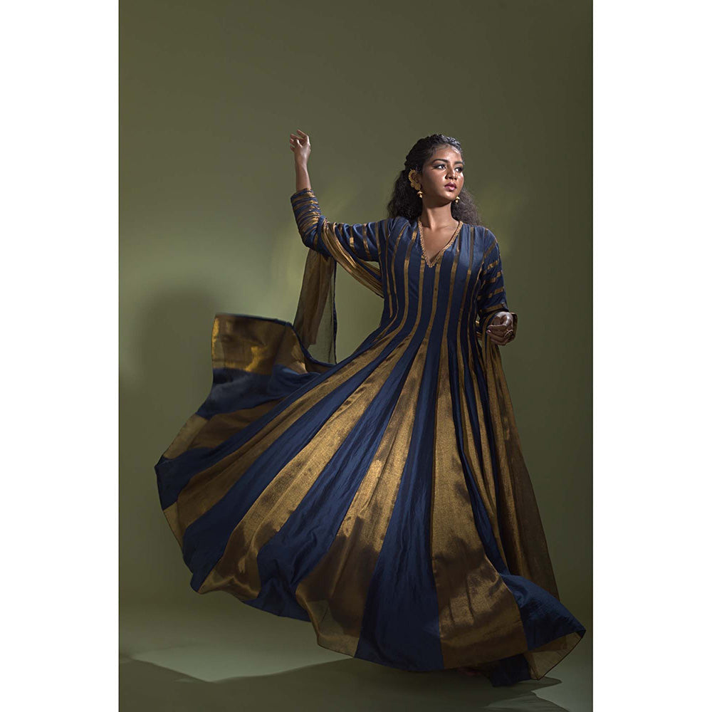 AURUL Regal Blue Anarkali with Dupatta (Set of 2)