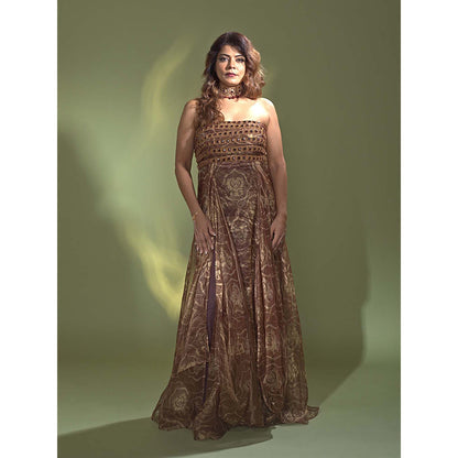 AURUL Rust Tissue Silk Strapless Gown