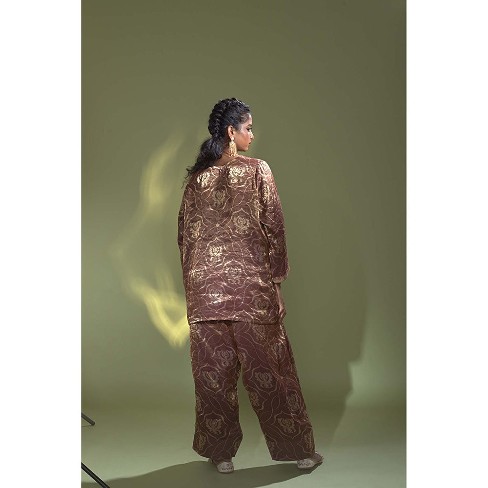 AURUL Rust Banaras Silk Co-Ord (Set of 2)