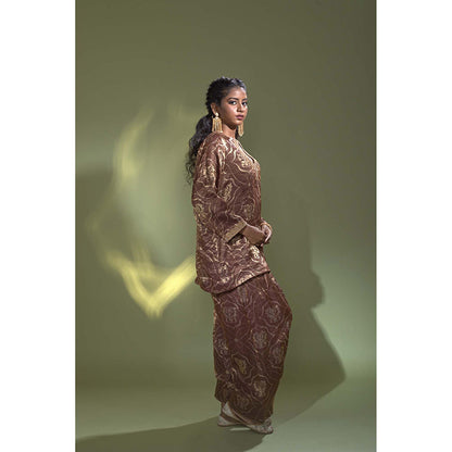 AURUL Rust Banaras Silk Co-Ord (Set of 2)