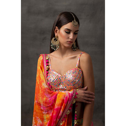 AVNNI KAPUR Yellow Lehenga with Rainbow Mirror Work Choli with Tie and Dye Dupatta (Set of 3)