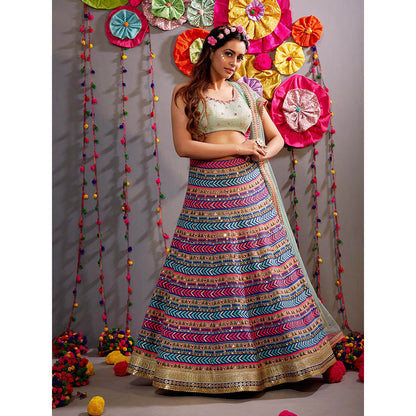 AVNNI KAPUR Multi-Color Embroidered Lehenga with Mirror Work Choli and Dupatta (Set of 3)