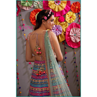AVNNI KAPUR Multi-Color Embroidered Lehenga with Mirror Work Choli and Dupatta (Set of 3)