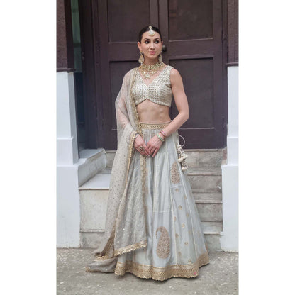 AVNNI KAPUR Grey Silk Chander Lehenga Paired with Choli and Dupatta (Set of 3)