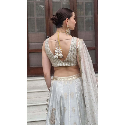 AVNNI KAPUR Grey Silk Chander Lehenga Paired with Choli and Dupatta (Set of 3)