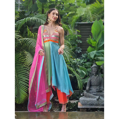 AVNNI KAPUR Multi-Color Silk Chander Anarkali Kurta with Pant and Dupatta (Set of 3)